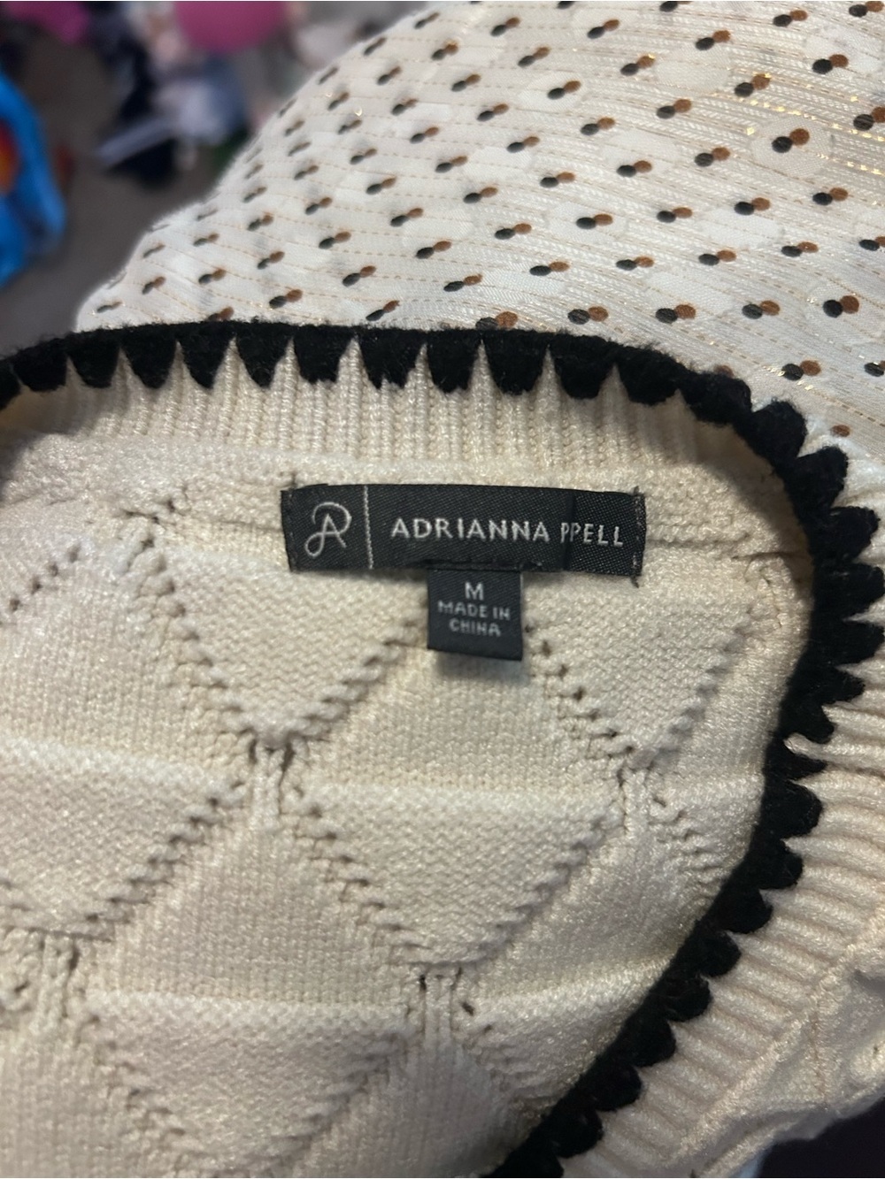 Adrianna Papell Cream Knit Sleeveless Crew Neck Diamond Sweater Vest M - Picture 6 of 9